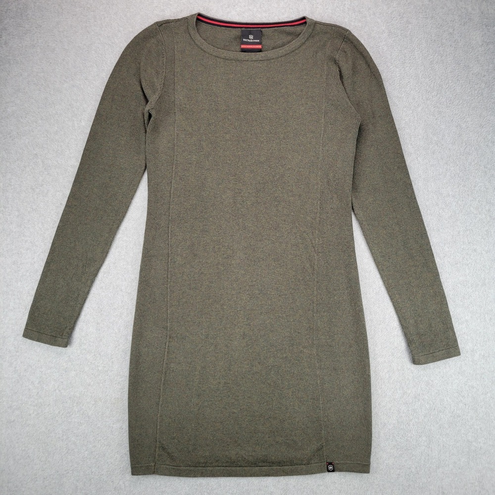 Victorinox Sweater Dress Womens Medium Green Cotton Wool Blend Long Sleeve Mini